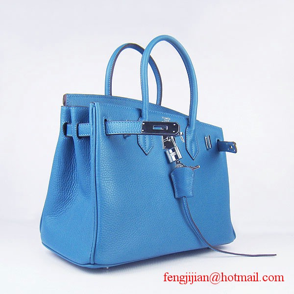 Hermes Birkin 30cm Togo Leather Bag Blue 6088
